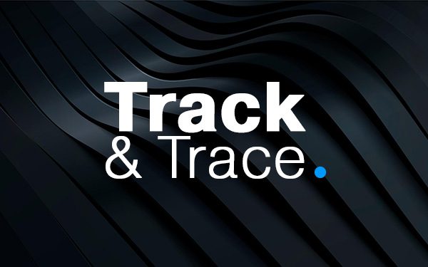 Track & Trace-applikationslogo på sort baggrund