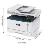 Imprimante multifonctions Xerox® B305 vue de trois quart avec dimensions.