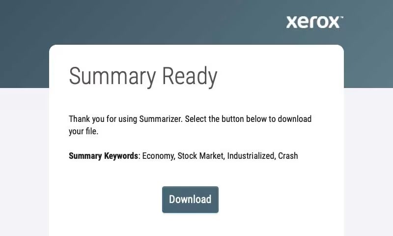 Pantalla de descarga de la aplicación Xerox® Summarizer