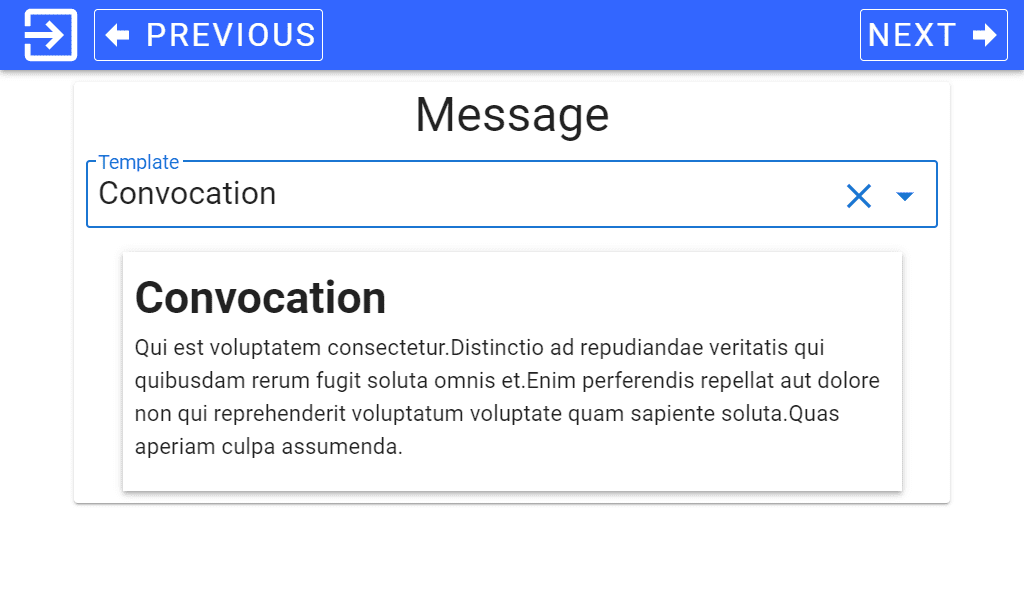 My Digital Registered Letter application - Message screen My Digital Registered Letter message configuration screen